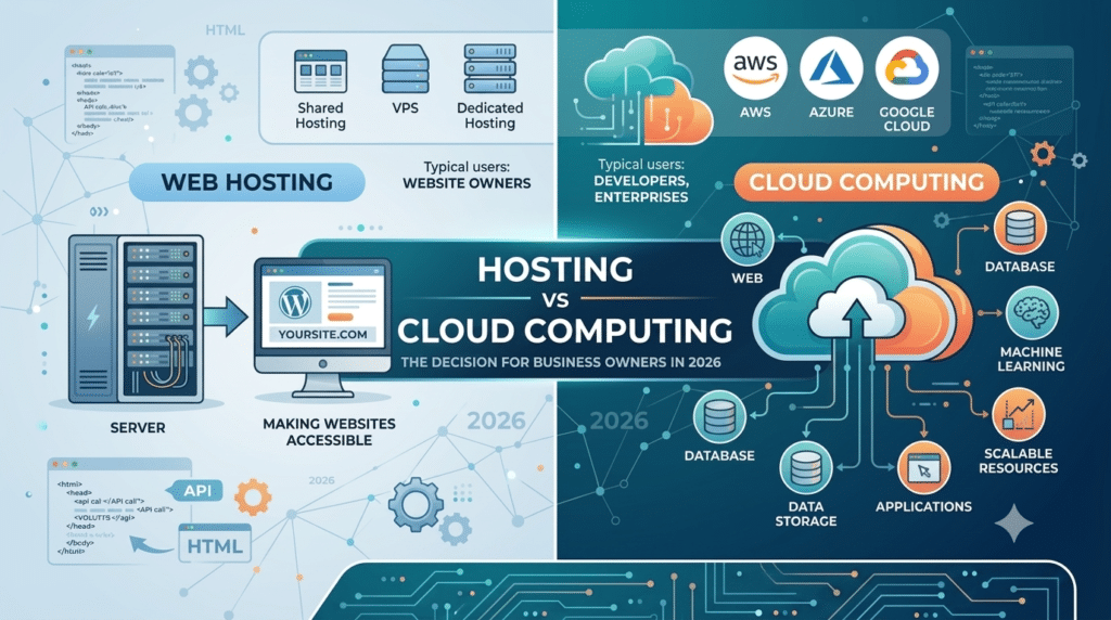 Hosting vs Cloud Computing What Business Owners Need to Know in 2026 Feature