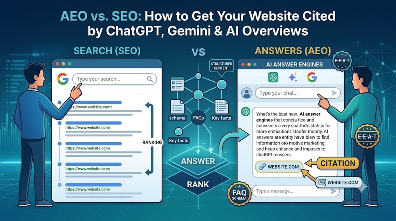 AEO vs SEO How to Get Your Website Cited by ChatGPT, Gemini & AI Overviews